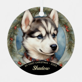 Husky Puppy Eerste Kerst Metal Ornament