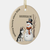 Husky Puppy Hart smelten Custom Keepsake Keramisch Ornament (Rechts)