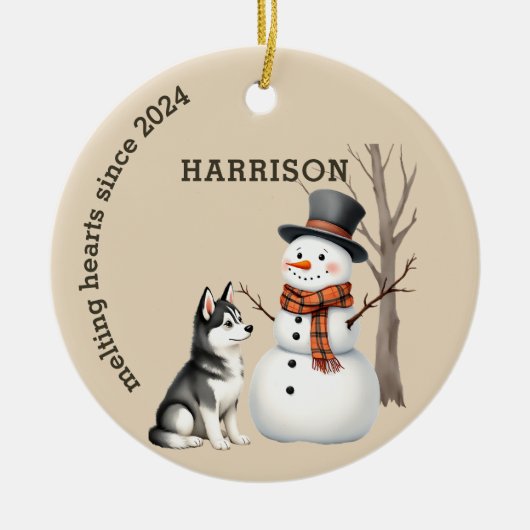 Husky Puppy Hart smelten Custom Keepsake Keramisch Ornament (Voorkant)
