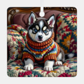 Husky puppy hond gepersonaliseerde kerst metalen ornament (Voorkant)