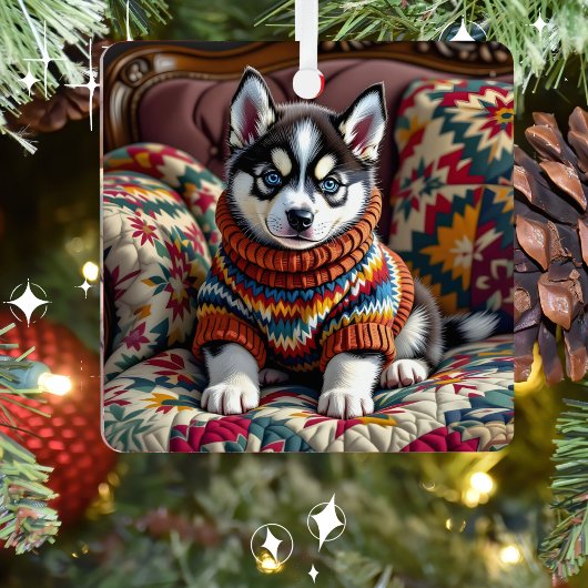 Husky puppy hond gepersonaliseerde kerst metalen ornament