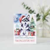 Husky puppy kerst groeten hond mensen briefkaart (Staand voorkant)