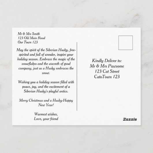 Husky puppy kerst groeten hond mensen briefkaart (Achterkant)