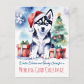 Husky puppy kerst groeten hond mensen briefkaart (Voorkant)