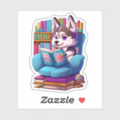 Husky puppy lezen van een boek sticker (Vel)