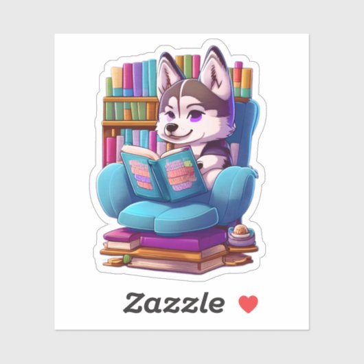 Husky puppy lezen van een boek sticker (Vel)