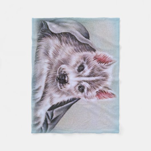 husky puppy pet portret tekenhkunstgeschenk fleece deken (Voorkant)