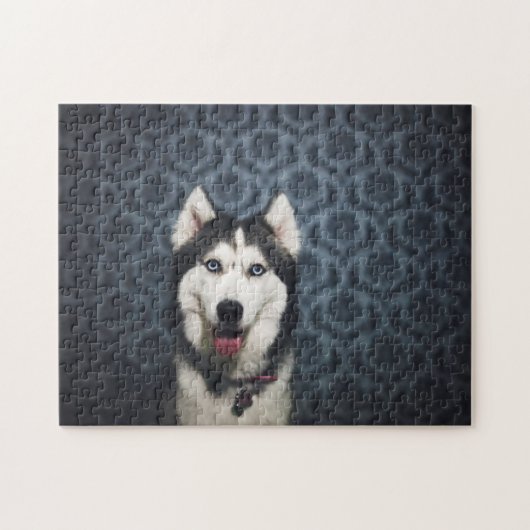 Husky Puppy Posing met een donkere achtergrond Legpuzzel (Horizontaal)