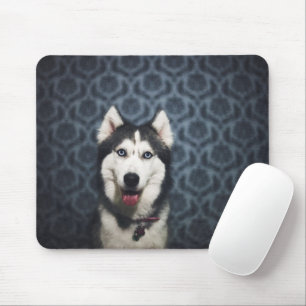 Husky Puppy Posing met een donkere achtergrond Muismat