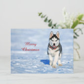 Husky Puppy Snow-foto met Kerstmis Feestdagenkaart (Staand voorkant)