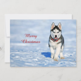 Husky Puppy Snow-foto met Kerstmis Feestdagenkaart