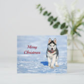 Husky Puppy Snow-kerstfoto Briefkaart (Staand voorkant)