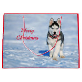 Husky Puppy Snow-kerstfoto Groot Cadeauzakje (Voorkant)