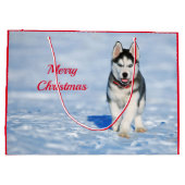 Husky Puppy Snow-kerstfoto Groot Cadeauzakje (Achterkant)