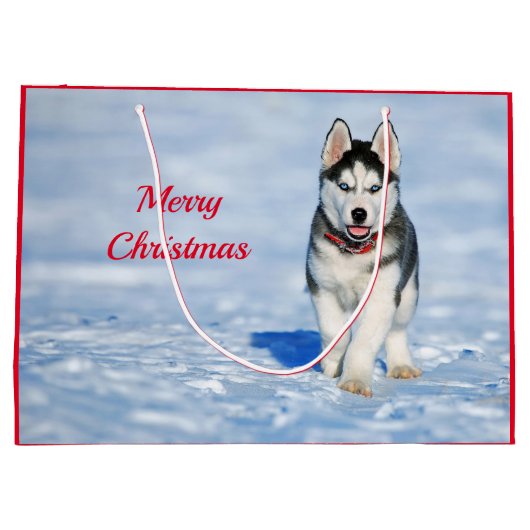 Husky Puppy Snow-kerstfoto Groot Cadeauzakje (Achterkant)