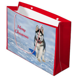 Husky Puppy Snow-kerstfoto Groot Cadeauzakje