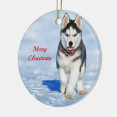 Husky Puppy Snow-kerstfoto Keramisch Ornament (Links)
