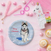 Husky Puppy Snow-kerstfoto Papieren Bordje (Feest)