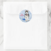 Husky Puppy Snow-kerstfoto Ronde Sticker (Tas)