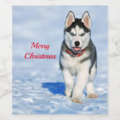 Husky Puppy Snow-kerstfoto Wijn Etiket (Enkel label)
