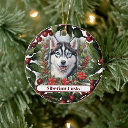 Husky Puppy Vakantie Aangepaste Kerstmis Keramisch Ornament