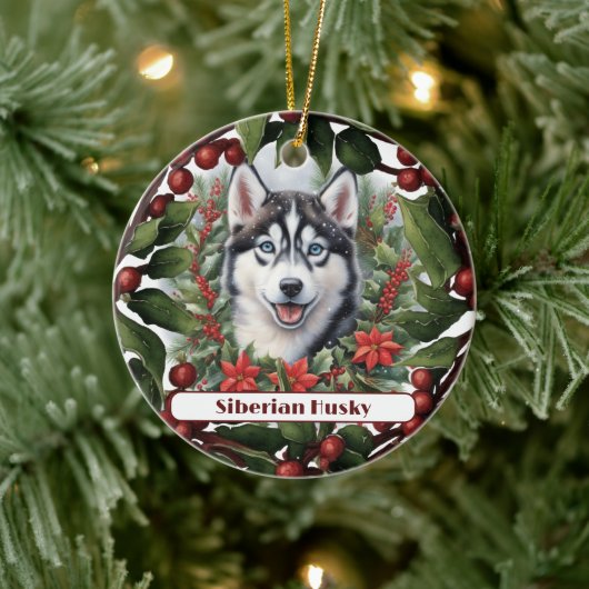 Husky Puppy Vakantie Aangepaste Kerstmis Keramisch Ornament (Boom)
