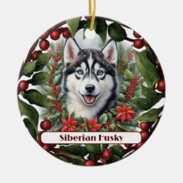 Husky Puppy Vakantie Aangepaste Kerstmis Keramisch Ornament