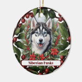 Husky Puppy Vakantie Aangepaste Kerstmis Keramisch Ornament (Links)