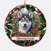Husky Puppy Vakantie Aangepaste Kerstmis Keramisch Ornament (Achterkant)