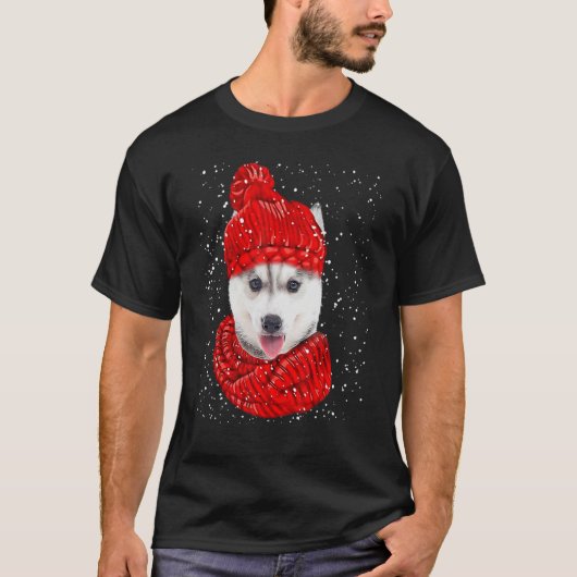 Husky Red Winter Pet Kerstmis Scarf Dog T-shirt (Voorkant)