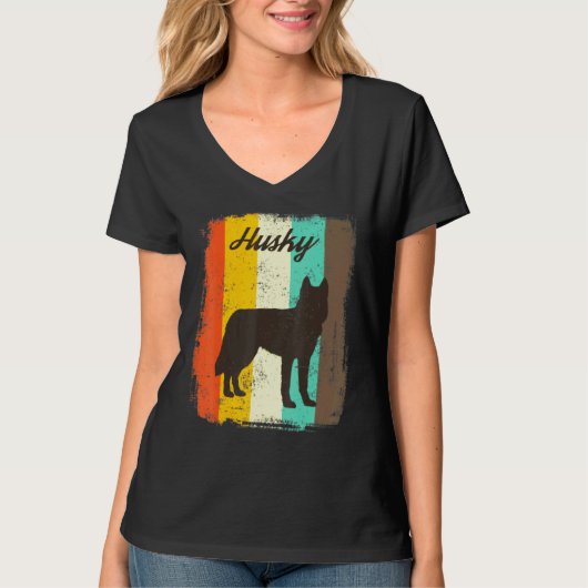 Husky Retro 70s  Cute Dog T-shirt (Voorkant)