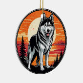 Husky Retro Sunset Dog Lover Keramisch Ornament (Rechts)