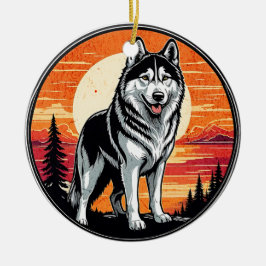 Husky Retro Sunset Dog Lover Keramisch Ornament