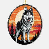 Husky Retro Sunset Dog Lover Keramisch Ornament (Links)