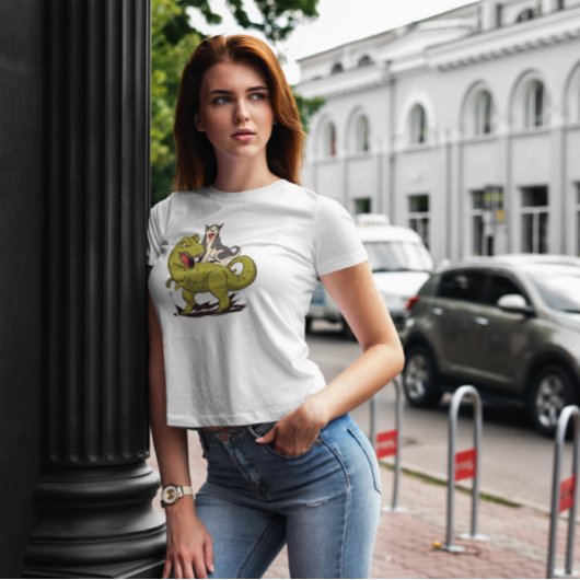 Husky Riding Dinosaur T-shirt