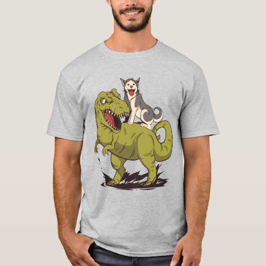 Husky Riding Dinosaur T-shirt (Voorkant)