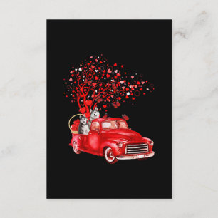 Husky Riding Red Truck Valentijn Butterfly Heart Informatiekaartje