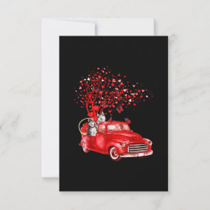 Husky Riding Red Truck  Valentijn Butterfly Heart Kaart
