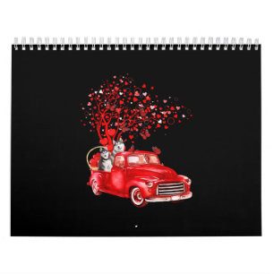 Husky Riding Red Truck  Valentijn Butterfly Heart Kalender