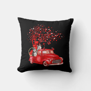 Husky Riding Red Truck Valentijn Butterfly Heart Kussen