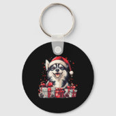 Husky Santa Hat Grappige Kerst Siberische Husky Do Sleutelhanger (Voorkant)