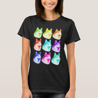 Husky Schattige Dog Kleurrijke Kunst Puppy T-shirt