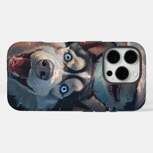 Husky & Shark Fantasy iPhone 16 Pro Hoesje (Achterkant (horizontaal))