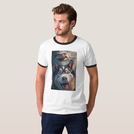 Husky & Shark Onderwater Fantasy Ringer T-shirt (Voorkant volledig)