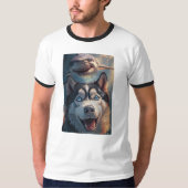 Husky & Shark Onderwater Fantasy Ringer T-shirt (Voorkant)