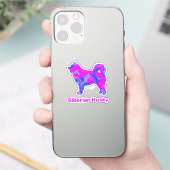 Husky Siberian Dog Pink Silhouette Cut Sticker (Telefoon)