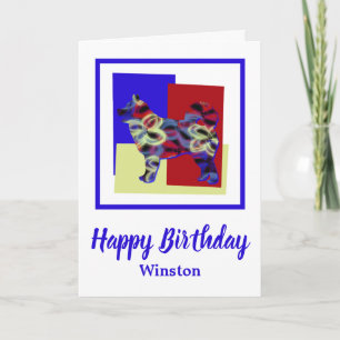 Husky Siberian Dog Red Blue Yellow Birthday Kaart