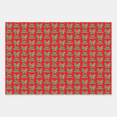 Husky Siberian Kersthond & Green Bow 3 Color Inpakpapier Vel (Voorkant)