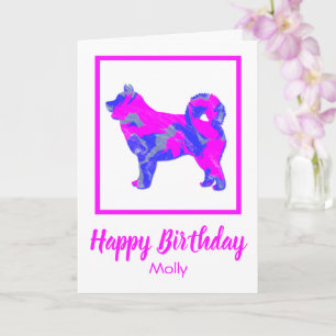 Husky Siberian Pink Silhouette Dog Funny Birthday Kaart