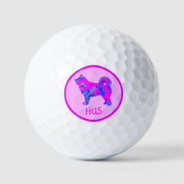 Husky Siberisch Schattig Roze Hond Silhouet Monogr Golfballen